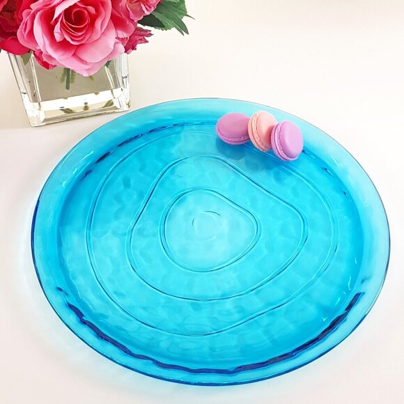 Turquoise Glass Tray 13 Inch Decorative Serving Plate for Cheese Charcuterie - Picture 1 of 9